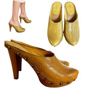 AUTHENTIC MIU MIU PRADA WOVEN LEATHER STUDDED PLATFORM CLOGS SZ. US 8/38.5